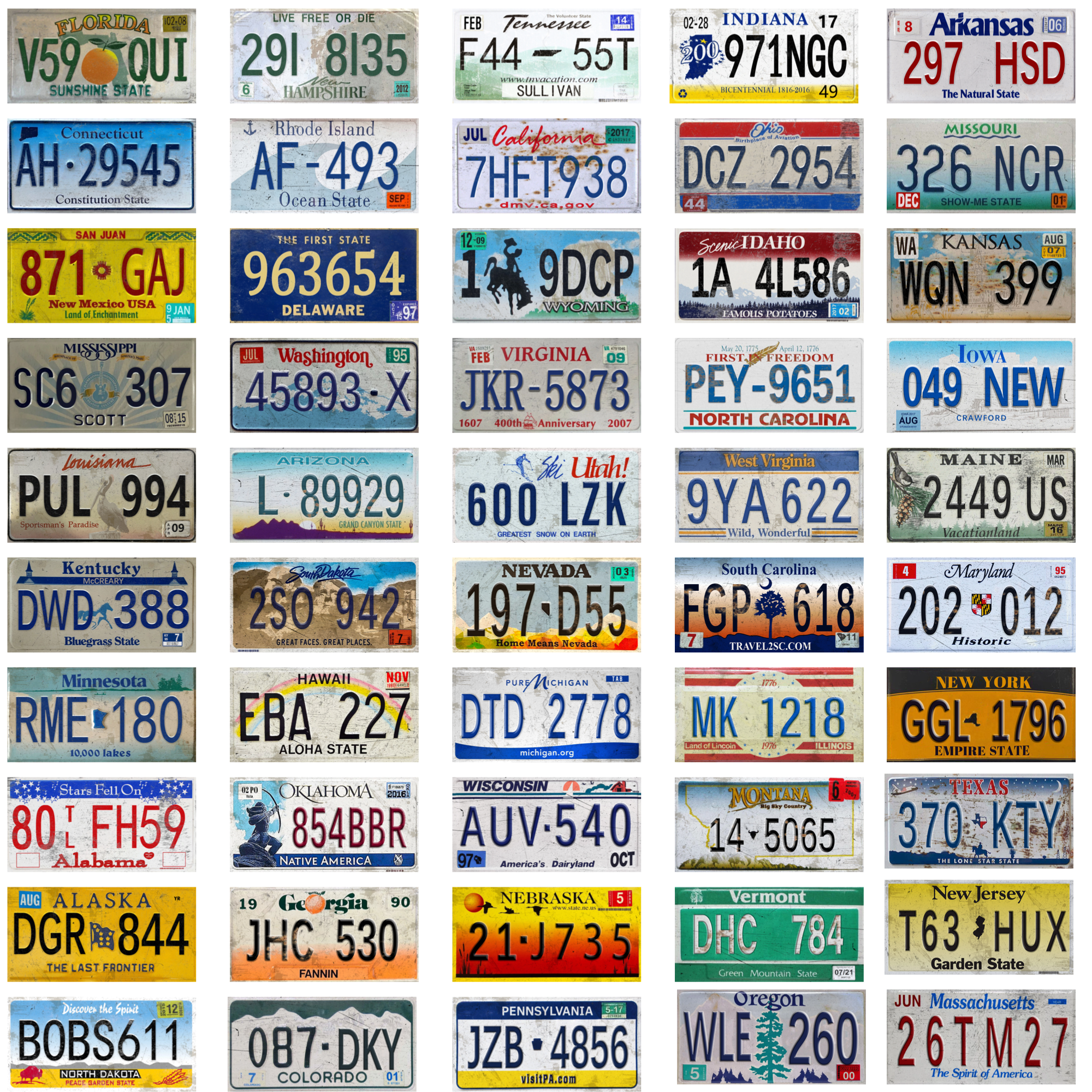 Vintage US State License Plate Decor Set (50-Pack) – 6x12” Embossed Metal Signs for Man Cave & Garage Decor