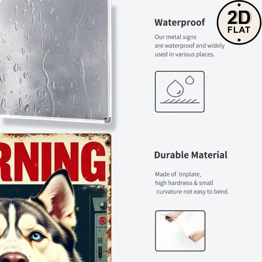 Rustic Metal Warning Sign "Trespassers Will Be Eaten" with Husky Dog Graphic Bold Red Text Outdoor Decor Humorous Security Sign for Dog Lovers Husky Owners Playful Gift for Pet Parents Gardeners Home Defenders