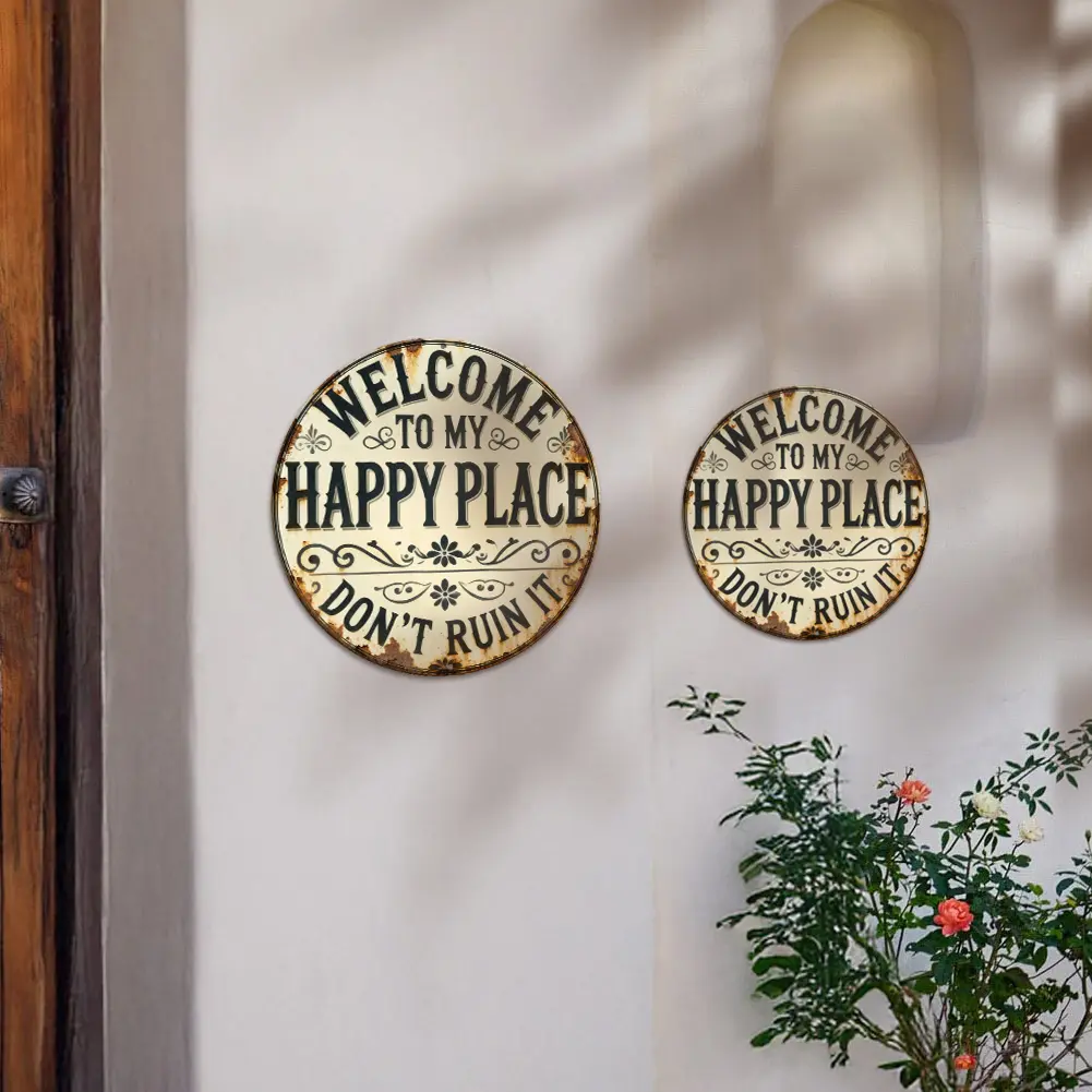 Round Metal Sign - "This Is My Happy Place, Don't Ruin It" - Funny Wall Decor for Living Room