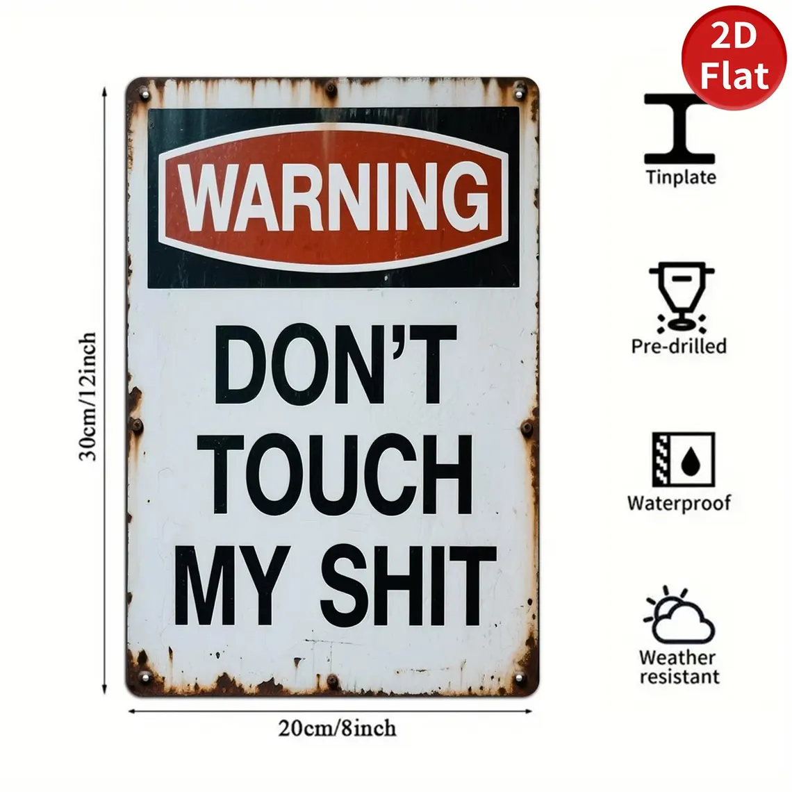 Funny Don't Touch My Stuff Rustic Metal Sign Vintage Man Cave Workshop Wall Decor Humorous Gift for Husbands Dads Brothers & Shed Owners Quirky Signage for Garage Office or Tool Room
