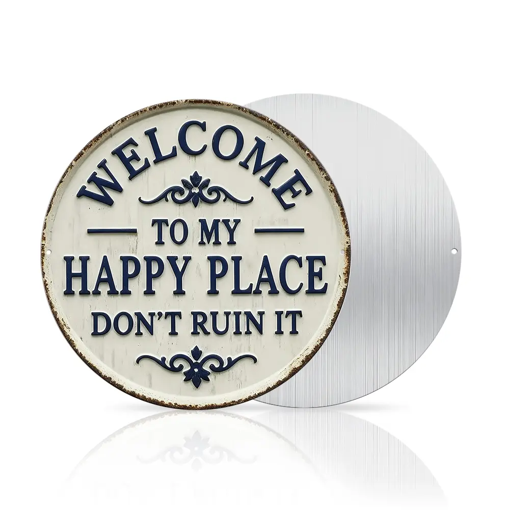 Round Metal Sign - "This Is My Happy Place, Don't Ruin It" - Funny Wall Decor for Living Room