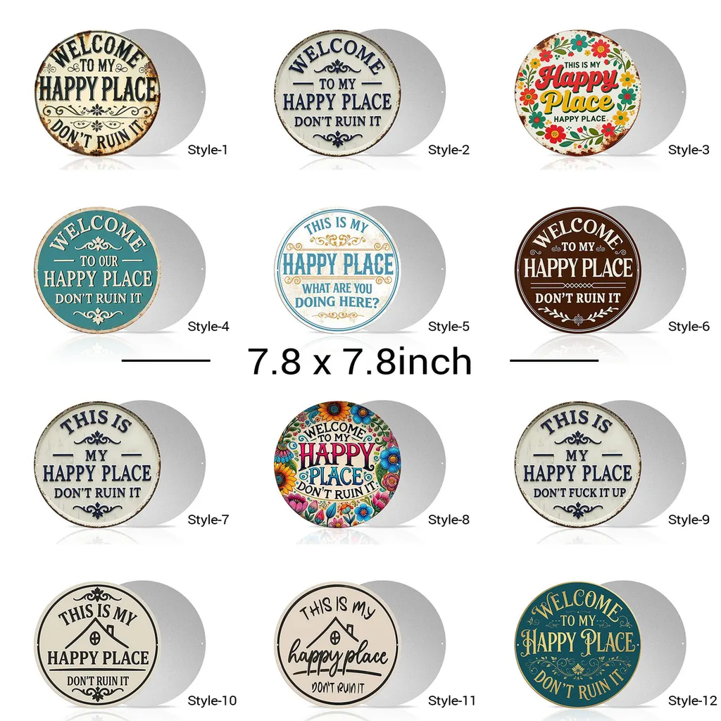 Round Metal Sign - "This Is My Happy Place, Don't Ruin It" - Funny Wall Decor for Living Room