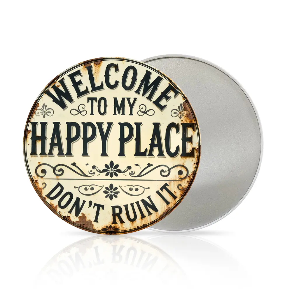 Round Metal Sign - "This Is My Happy Place, Don't Ruin It" - Funny Wall Decor for Living Room