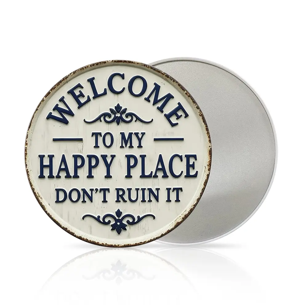 Round Metal Sign - "This Is My Happy Place, Don't Ruin It" - Funny Wall Decor for Living Room