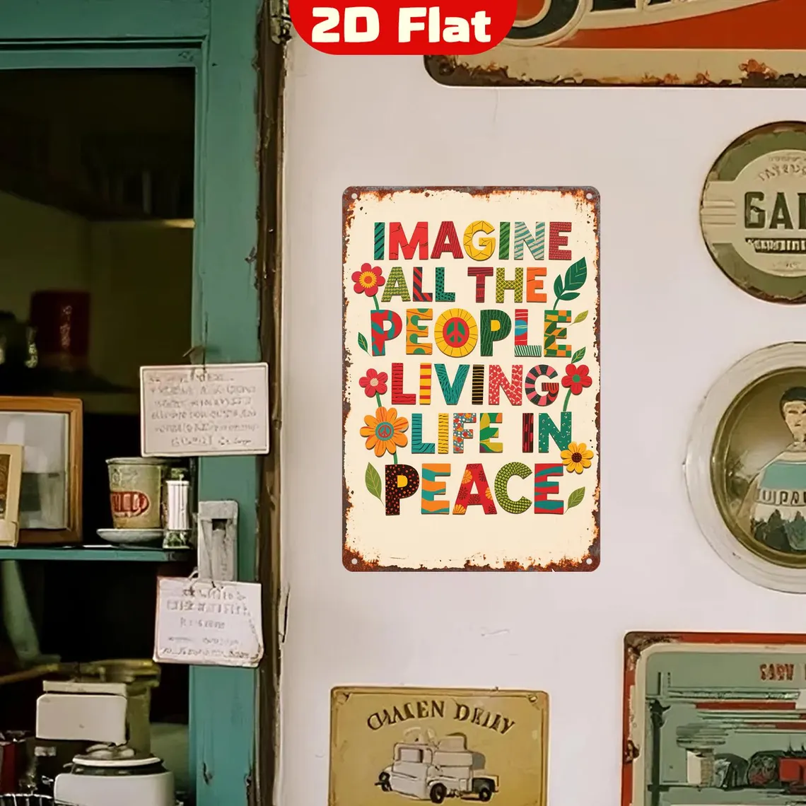Peace Quote Metal Sign with Retro Hippie Design Durable Tinplate Wall Art Inspirational Gift for Peace Advocates Music Festival Lovers & Free Spirits Boho Decor for Living Room Study or Meditation Space