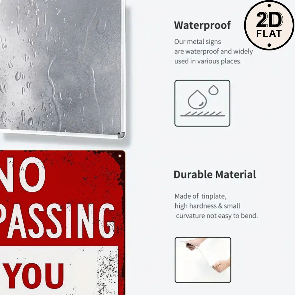 Waterproof 2D flat vintage tin sign with 'No Trespassing' text, durable metal home decor.