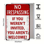 No trespassing vintage tin sign, red and white, waterproof, weather resistant, 12x8 inch decor