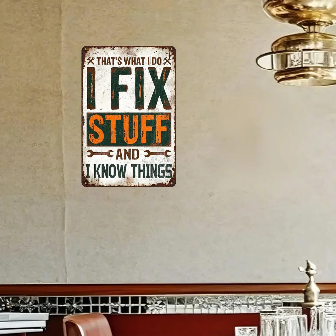 Funny Garage Metal Sign "I Fix Stuff" Vintage Man Cave Decor Perfect Gift for Dad Friends Brothers Husband Home Workshop Wall Art