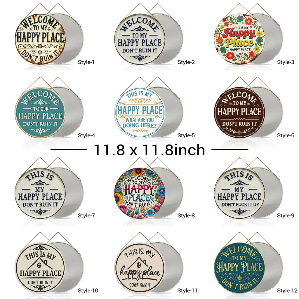 Round Metal Sign - "This Is My Happy Place, Don't Ruin It" - Funny Wall Decor for Living Room