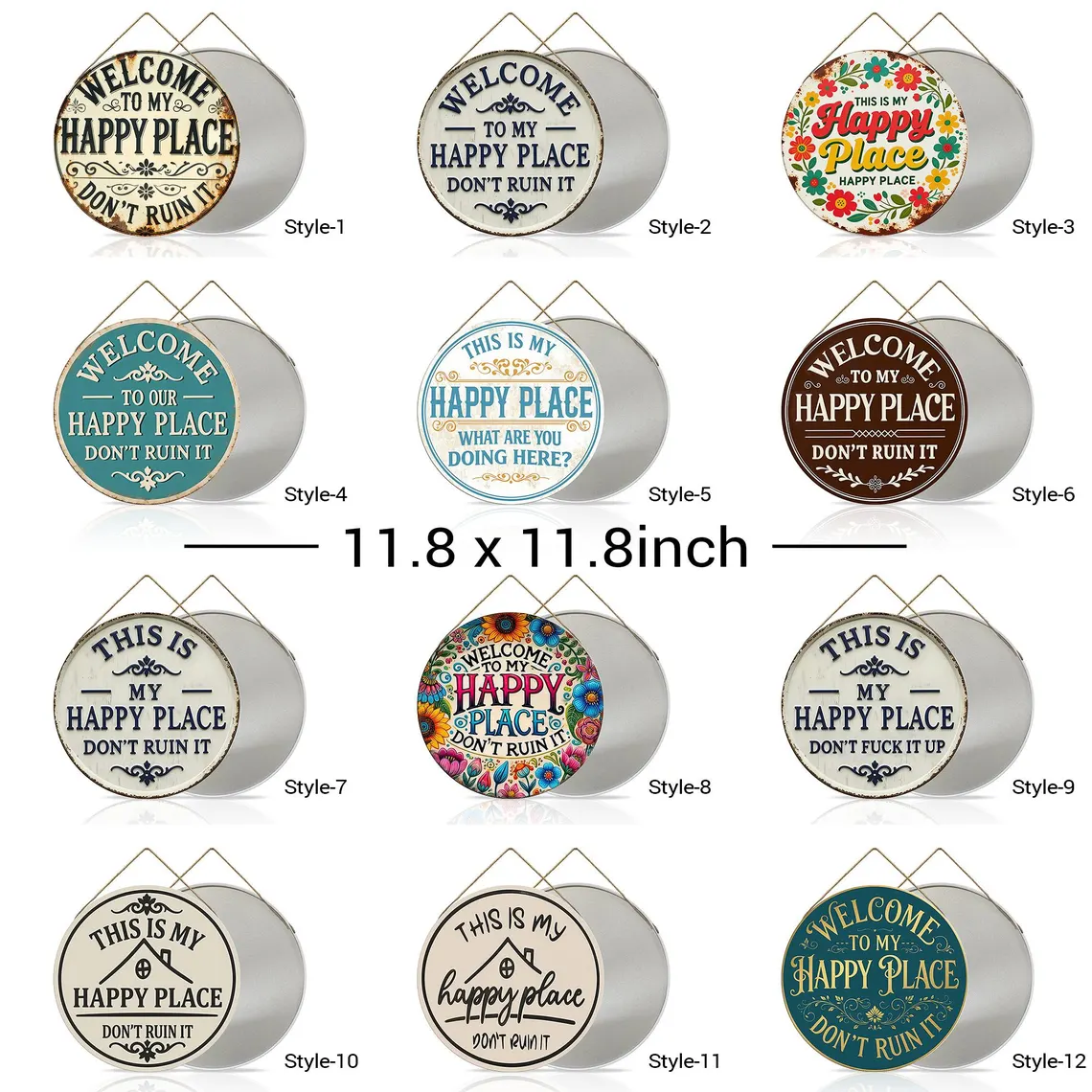 Round Metal Sign - "This Is My Happy Place, Don't Ruin It" - Funny Wall Decor for Living Room