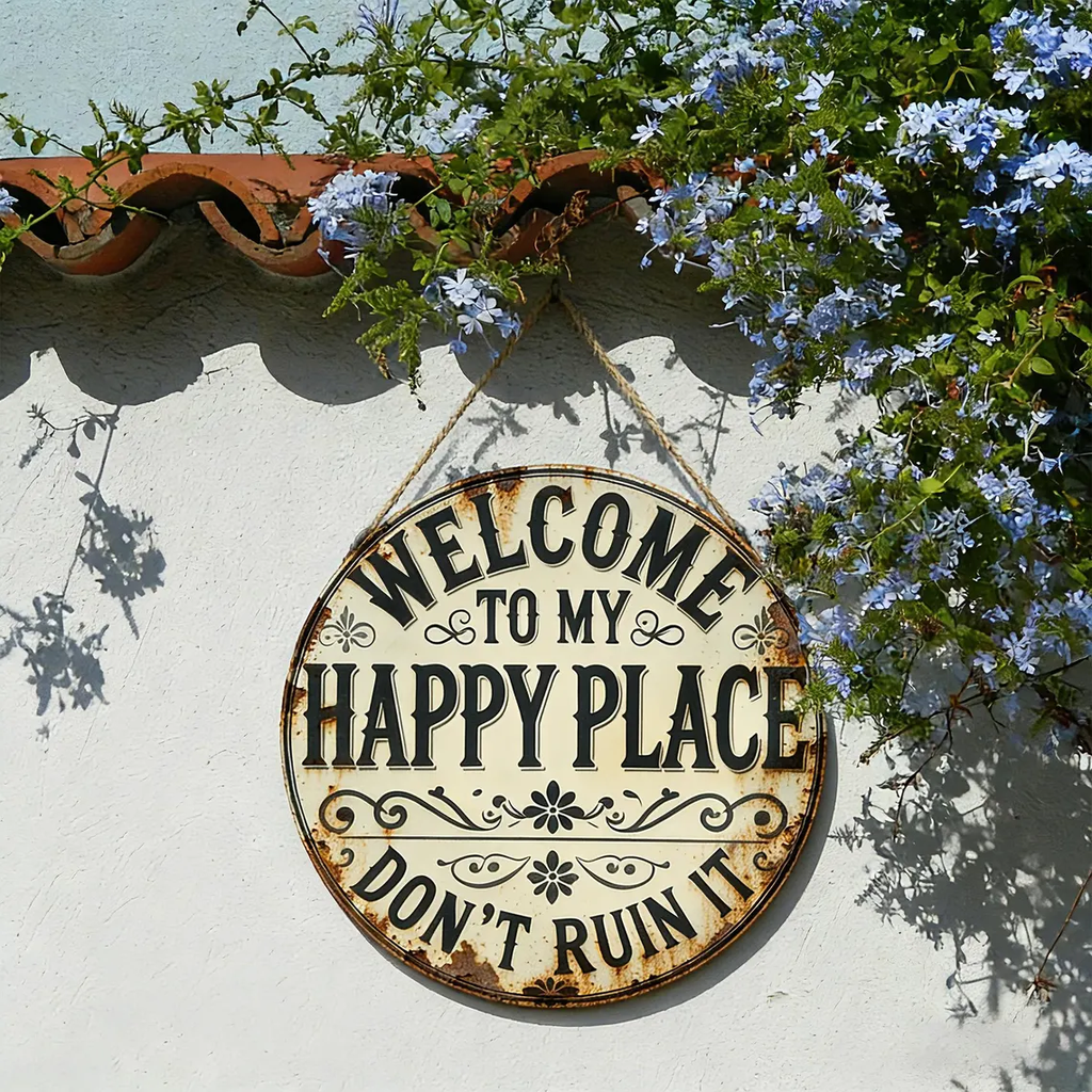 Round Metal Sign - "This Is My Happy Place, Don't Ruin It" - Funny Wall Decor for Living Room