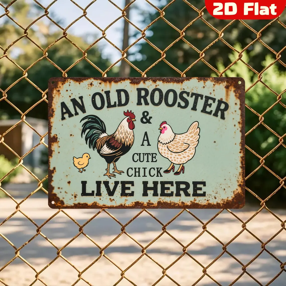 Farmhouse Rooster and Hen Metal Sign (8x12) - Funny Kitchen Wall Decor | Charming Gift for Home Cooks & Country Style Lovers | Rustic Farmhouse Kitchen Art