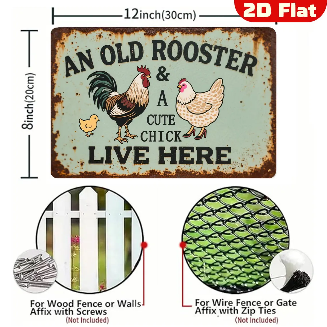 Farmhouse Rooster and Hen Metal Sign (8x12) - Funny Kitchen Wall Decor | Charming Gift for Home Cooks & Country Style Lovers | Rustic Farmhouse Kitchen Art