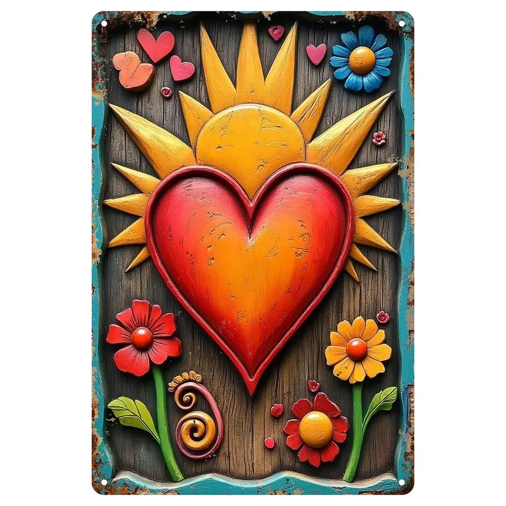 Rustikales Sonnenblumen Herz Metall Blechschild Blumen Wandkunst mit Bauernhaus-Charme Aufmunterndes Ge…