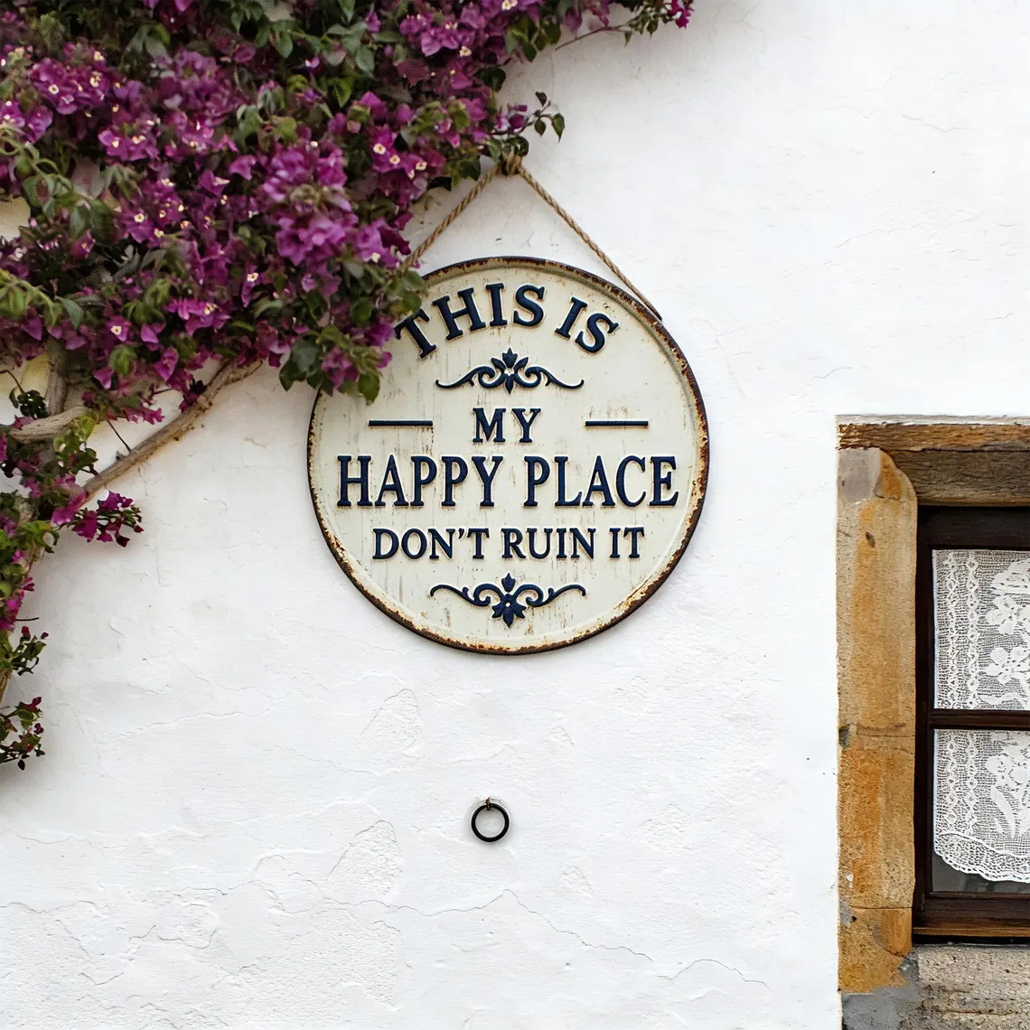 Round Metal Sign - "This Is My Happy Place, Don't Ruin It" - Funny Wall Decor for Living Room