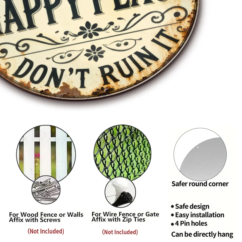 Round Metal Sign - "This Is My Happy Place, Don't Ruin It" - Funny Wall Decor for Living Room