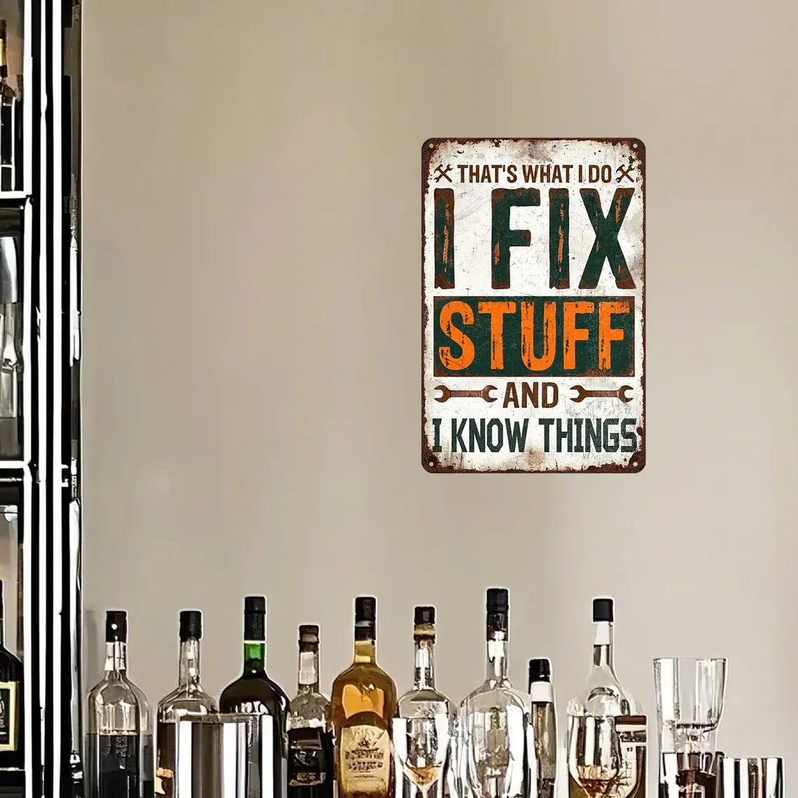Funny Garage Metal Sign "I Fix Stuff" Vintage Man Cave Decor Perfect Gift for Dad Friends Brothers Husband Home Workshop Wall Art