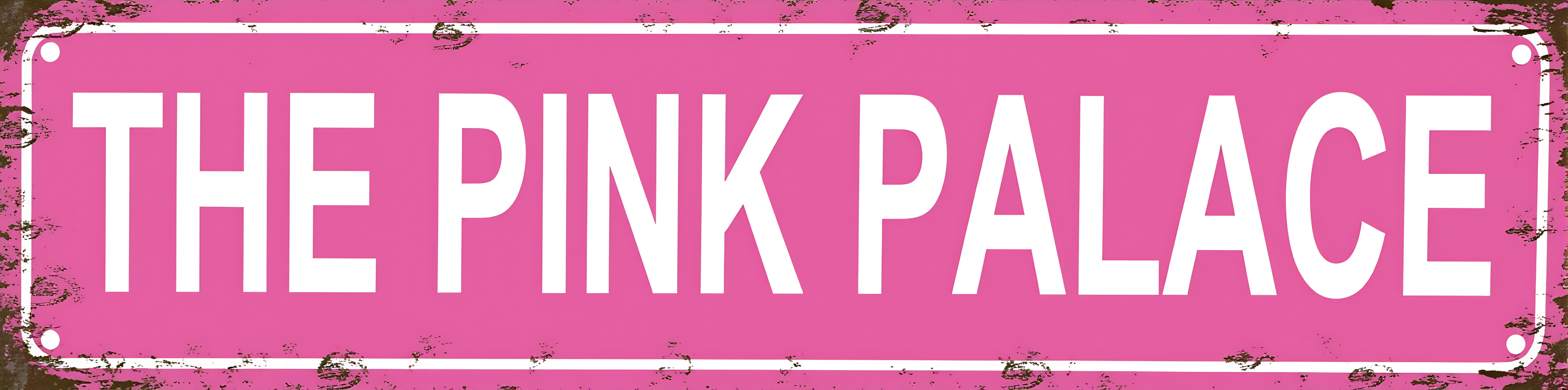 Pink Metal Sign "The Pink Palace" 2D Flat Printing Outdoor Garden Decor & Whimsical Home Wall Art Enchanting Gift for Girls Women & Princess-Themed Room Decor Fairytale Garden or Bedroom Decoration