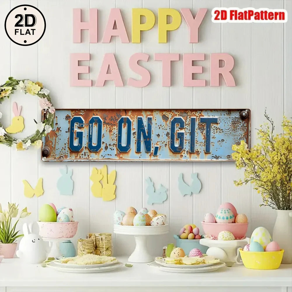 "Go On Git" Blue Metal Sign - Humorous Outdoor Decor for Porch, Garden & Farmhouse