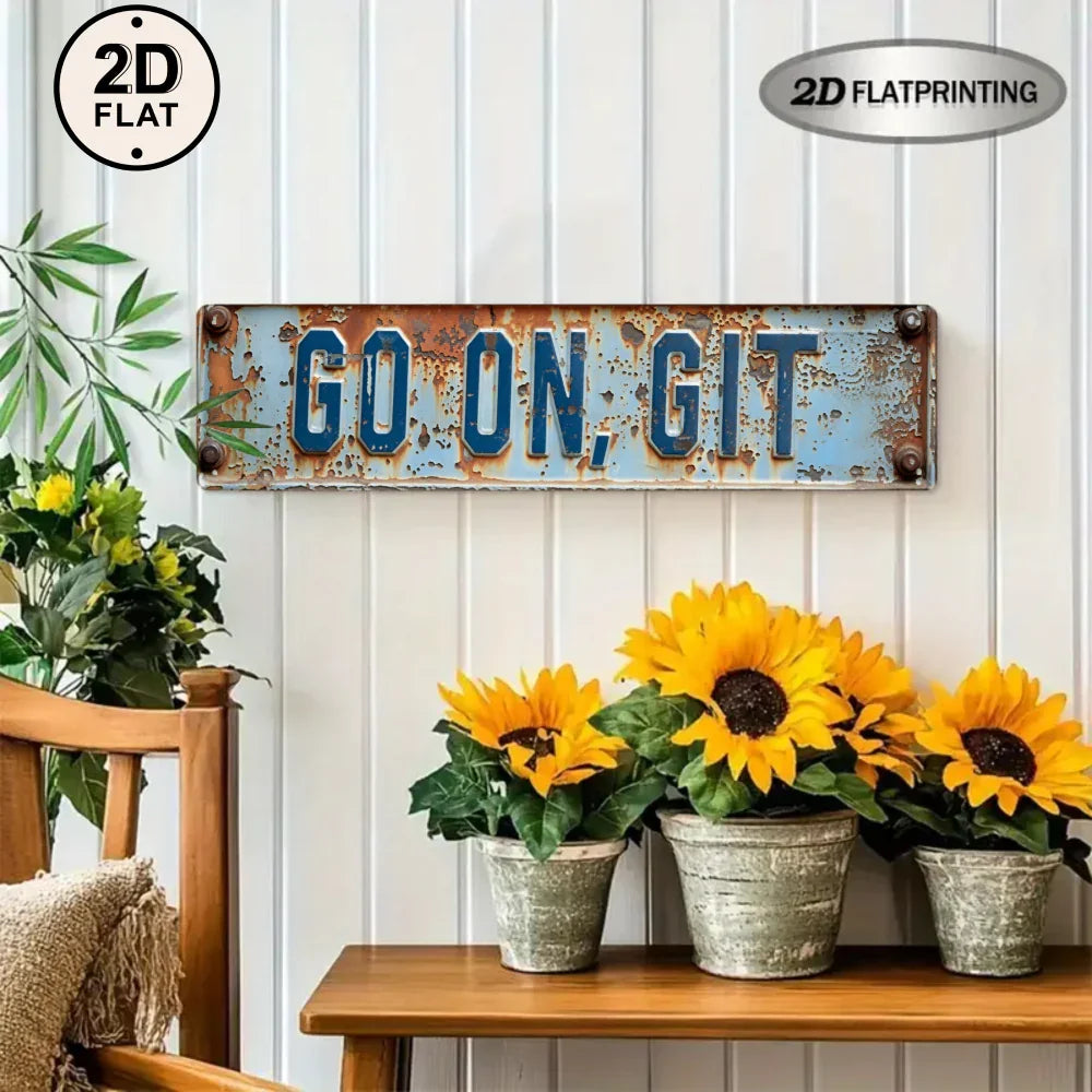 "Go On Git" Blue Metal Sign - Humorous Outdoor Decor for Porch, Garden & Farmhouse