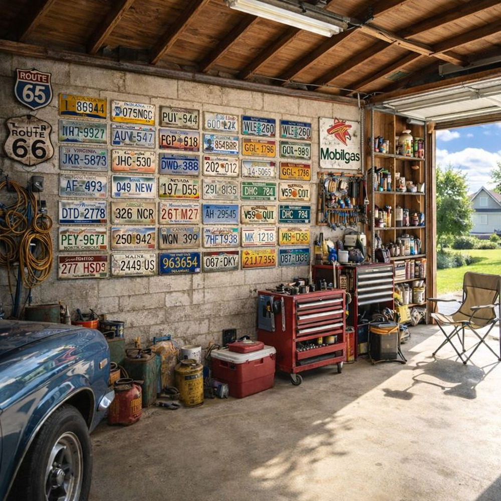 Vintage US State License Plate Decor Set (50-Pack) – 6x12” Embossed Metal Signs for Man Cave & Garage Decor