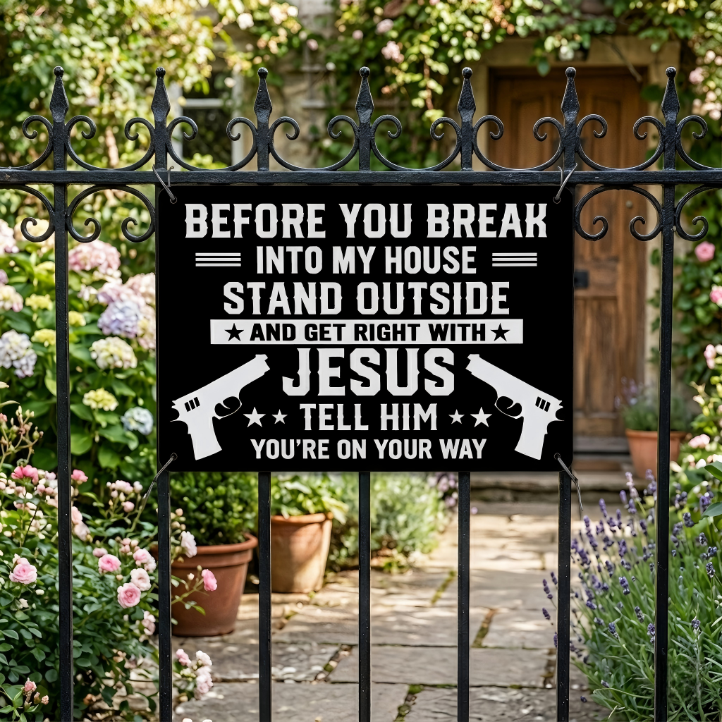 Funny Christian Warning Sign – Get Right With Jesus Metal Sign