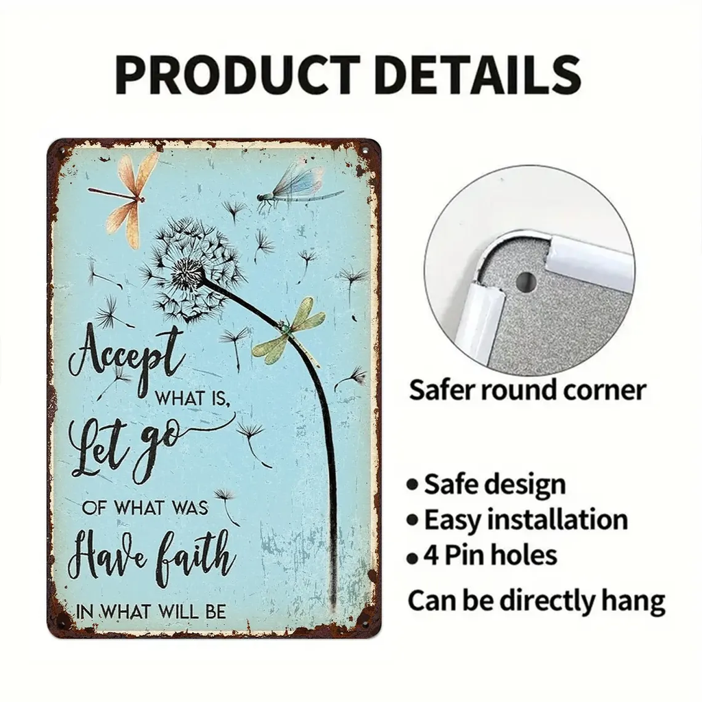 Inspirational Metal Sign "Accept Let Go Have Faith" Rustic Farmhouse Meditation Wall Decor Uplifting Gift for Spiritual Seekers Yoga Practitioners Home Sanctuary Creators Serene Bedroom Study Art