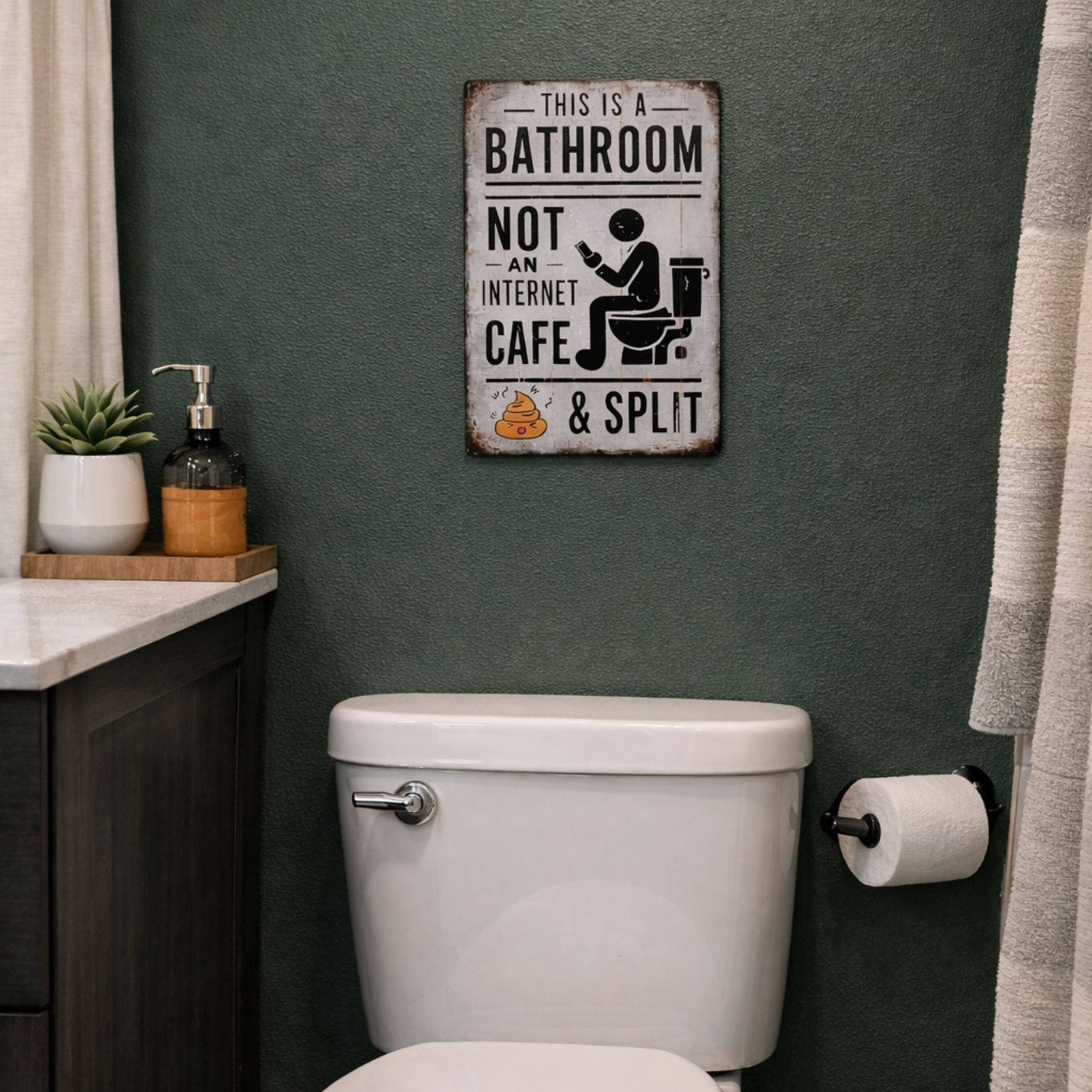 Vintage Brown Metal Sign - This Is a Bathroom Funny Wall Decor for Rustic Outdoor & Lodge Decor - Ideal Gift for Hunters & Cabin Owners - Duck Shotgun Print