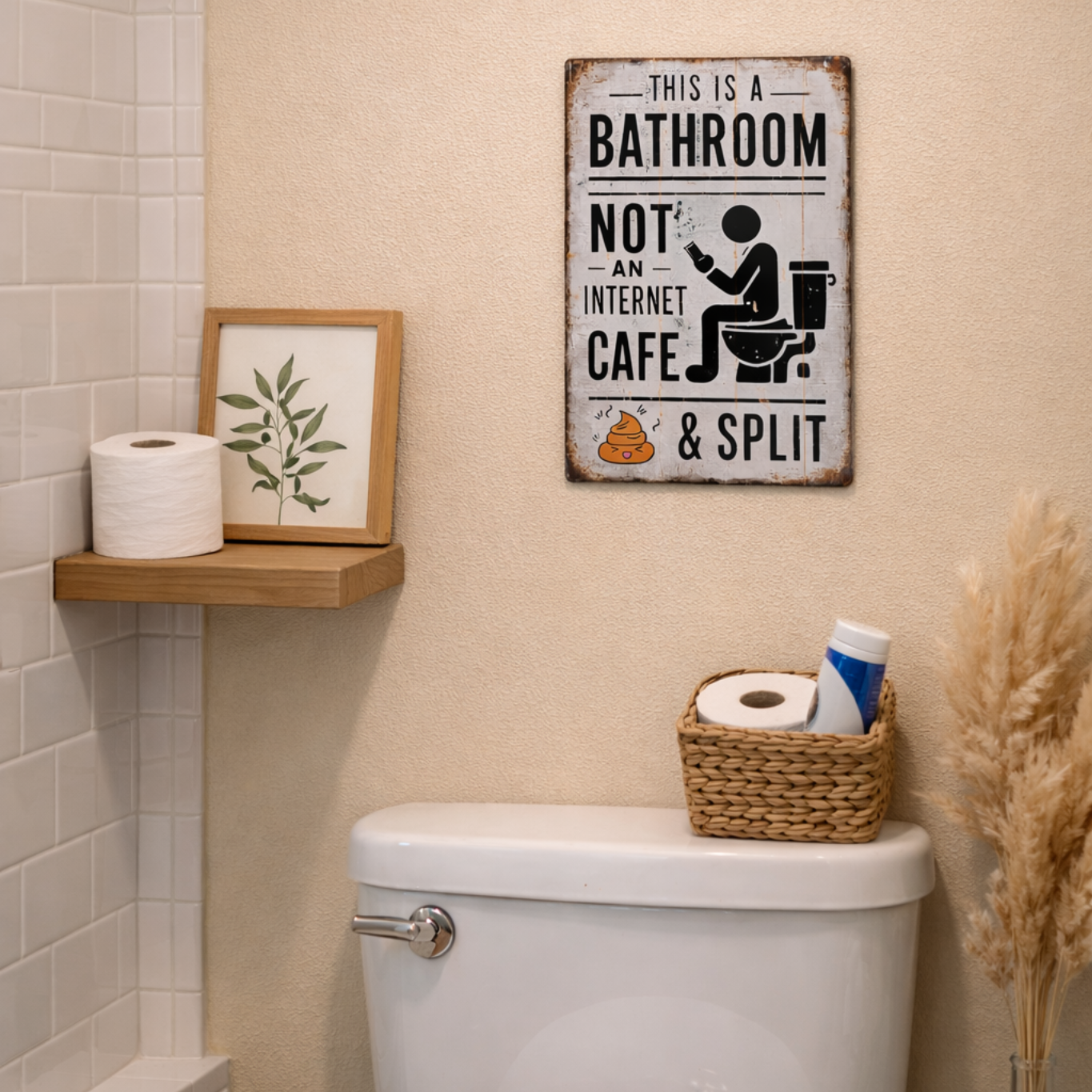 Vintage Brown Metal Sign - This Is a Bathroom Funny Wall Decor for Rustic Outdoor & Lodge Decor - Ideal Gift for Hunters & Cabin Owners - Duck Shotgun Print