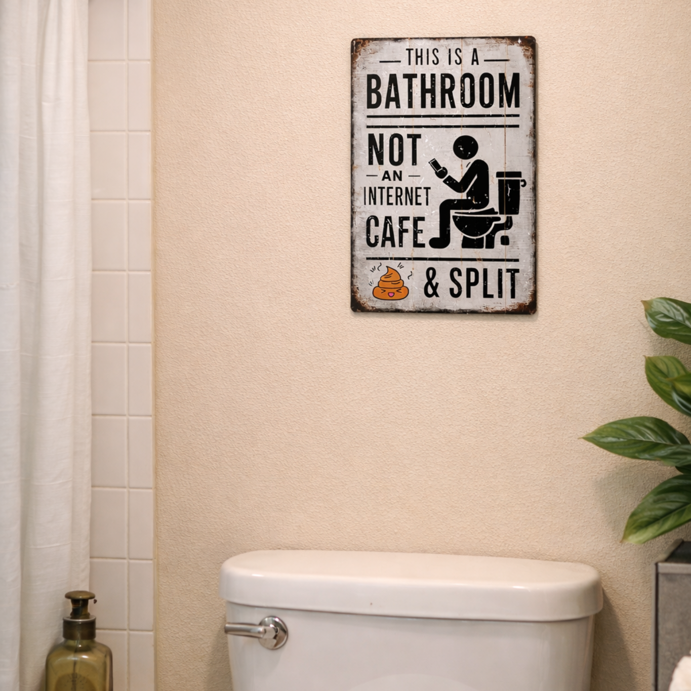 Vintage Brown Metal Sign - This Is a Bathroom Funny Wall Decor for Rustic Outdoor & Lodge Decor - Ideal Gift for Hunters & Cabin Owners - Duck Shotgun Print