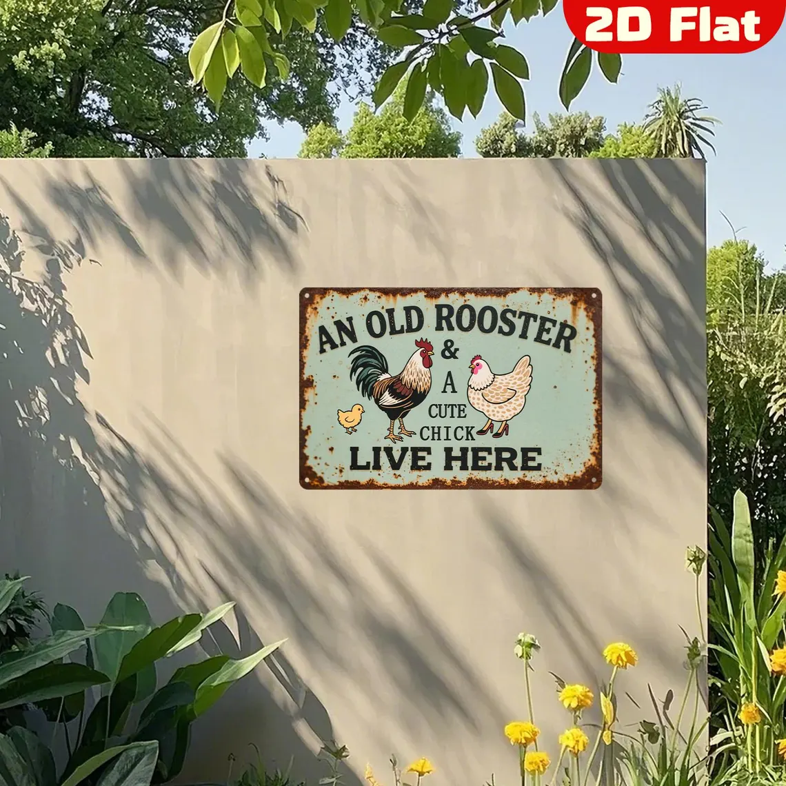 Farmhouse Rooster and Hen Metal Sign (8x12) - Funny Kitchen Wall Decor | Charming Gift for Home Cooks & Country Style Lovers | Rustic Farmhouse Kitchen Art