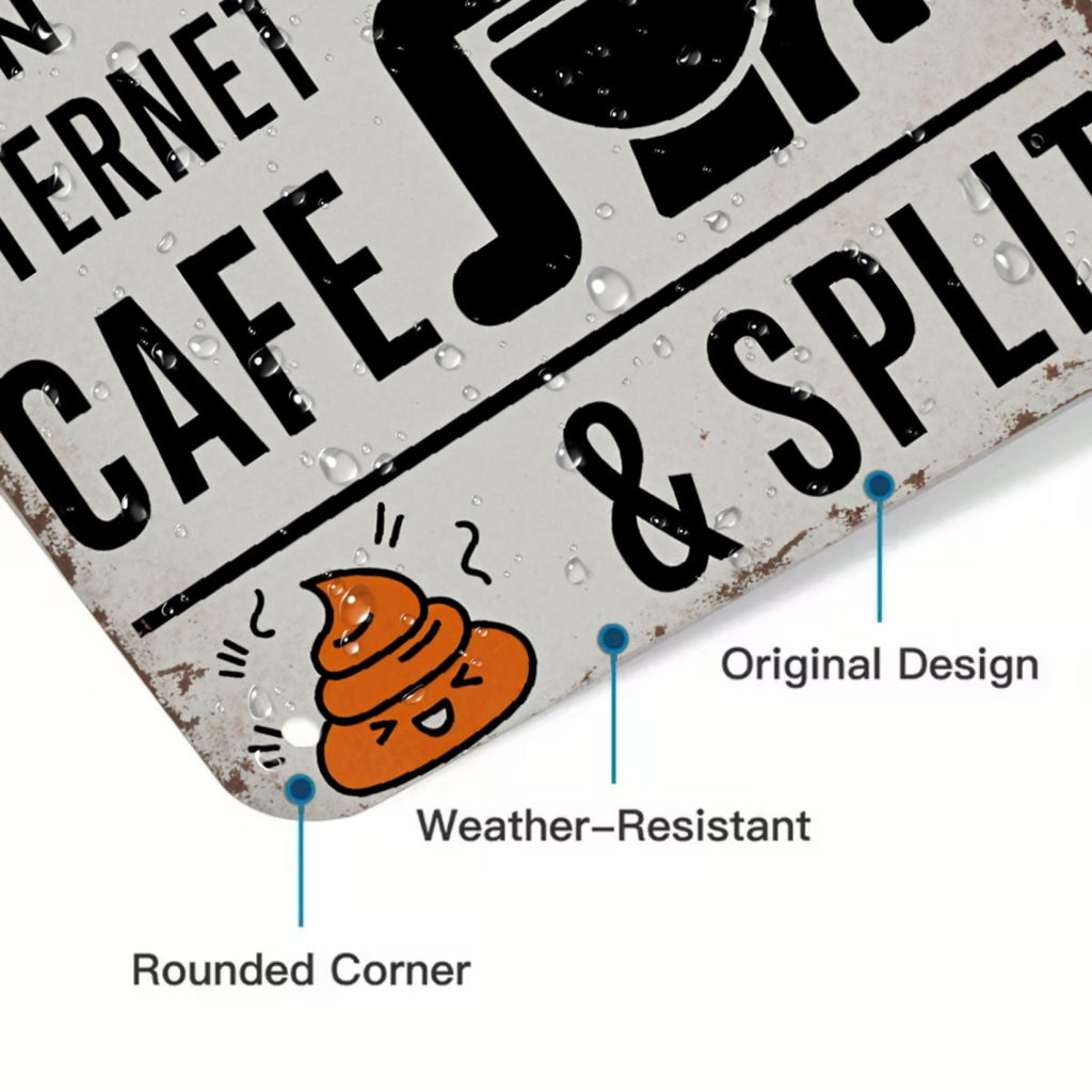 Vintage tin sign with funny poop emoji, rounded corner, weather-resistant, and original design