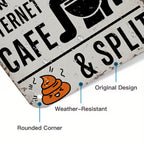 Vintage tin sign with funny poop emoji, rounded corner, weather-resistant, and original design