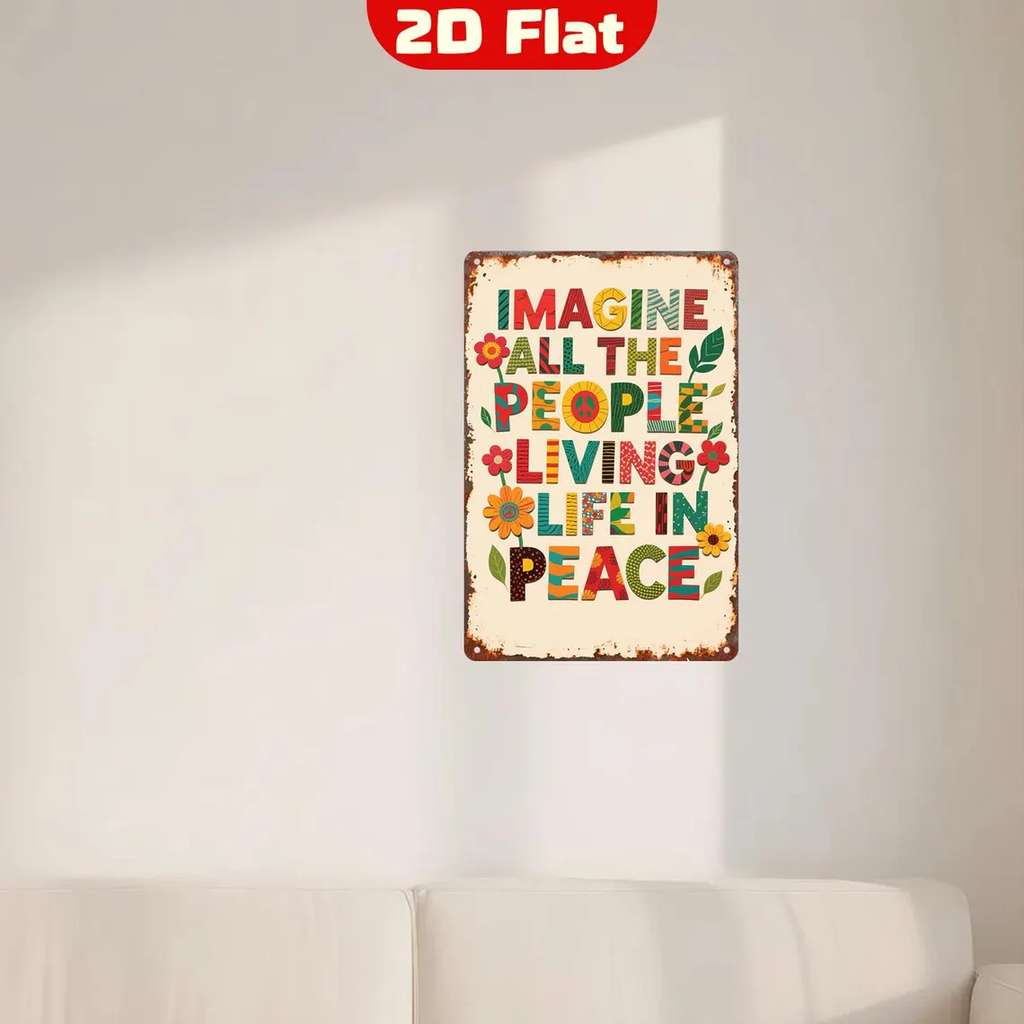 Peace Quote Metal Sign with Retro Hippie Design Durable Tinplate Wall Art Inspirational Gift for Peace Advocates Music Festival Lovers & Free Spirits Boho Decor for Living Room Study or Meditation Space
