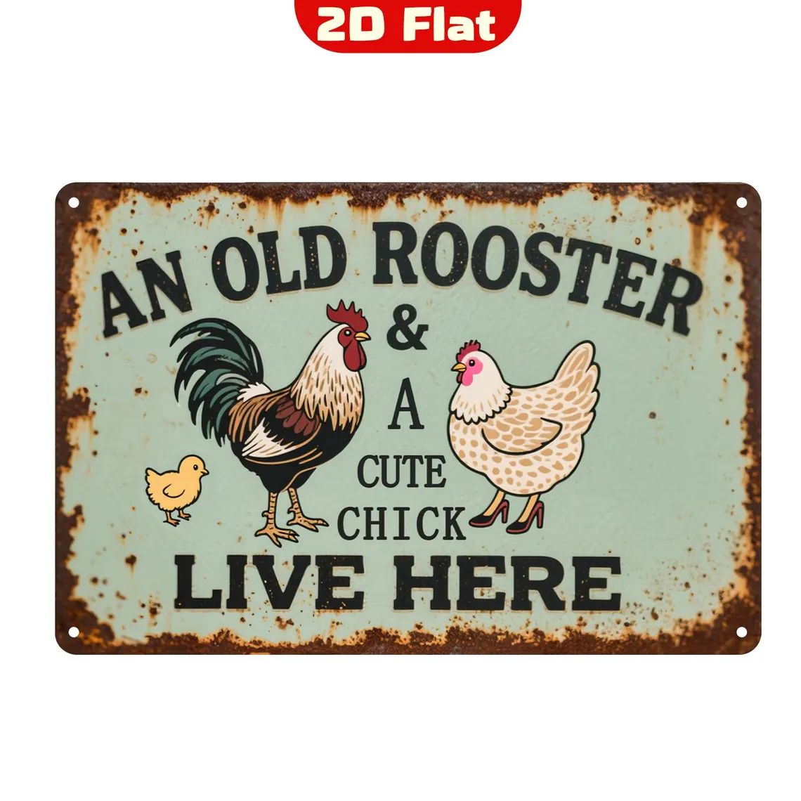 Farmhouse Rooster and Hen Metal Sign (8x12) - Funny Kitchen Wall Decor | Charming Gift for Home Cooks & Country Style Lovers | Rustic Farmhouse Kitchen Art