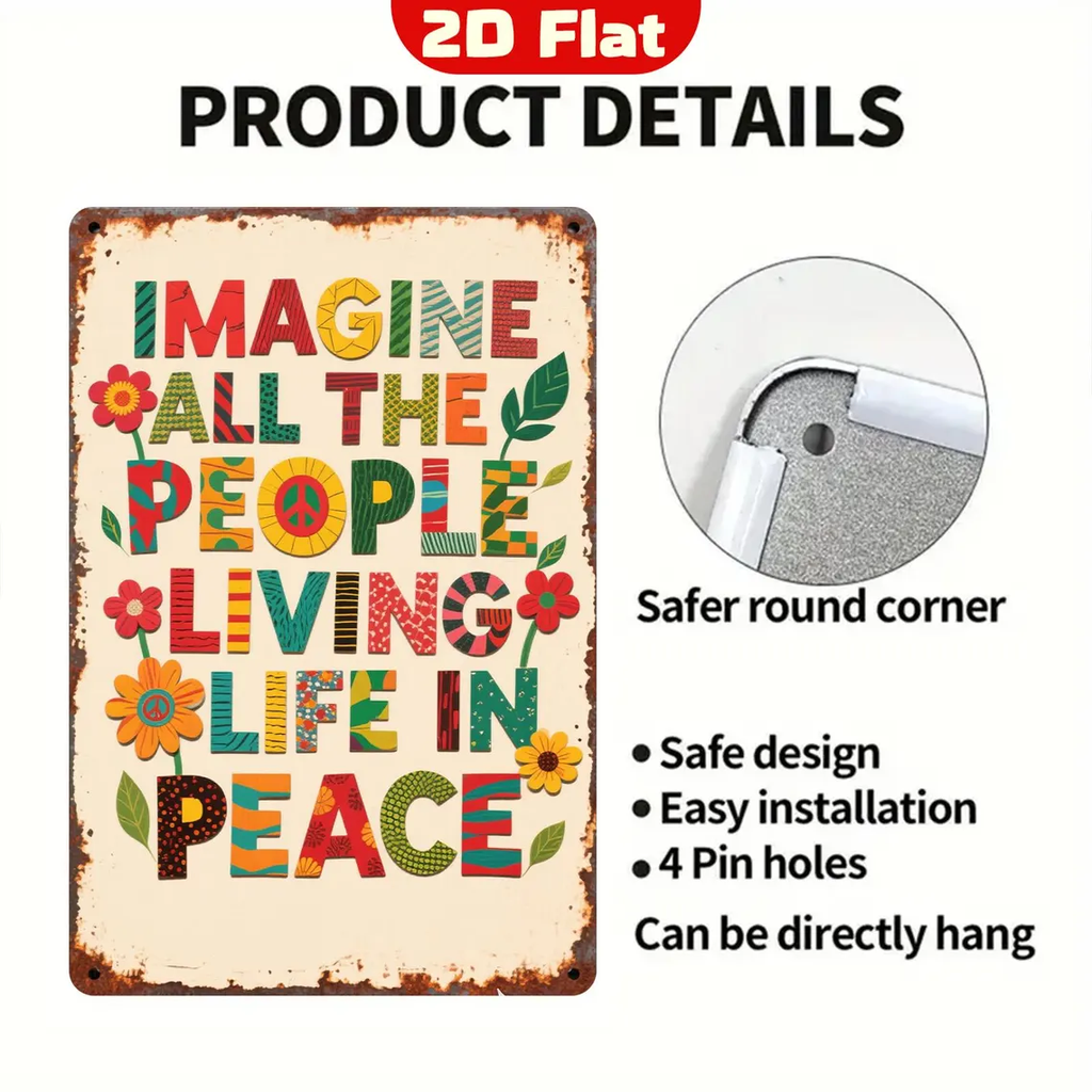 Peace Quote Metal Sign with Retro Hippie Design Durable Tinplate Wall Art Inspirational Gift for Peace Advocates Music Festival Lovers & Free Spirits Boho Decor for Living Room Study or Meditation Space