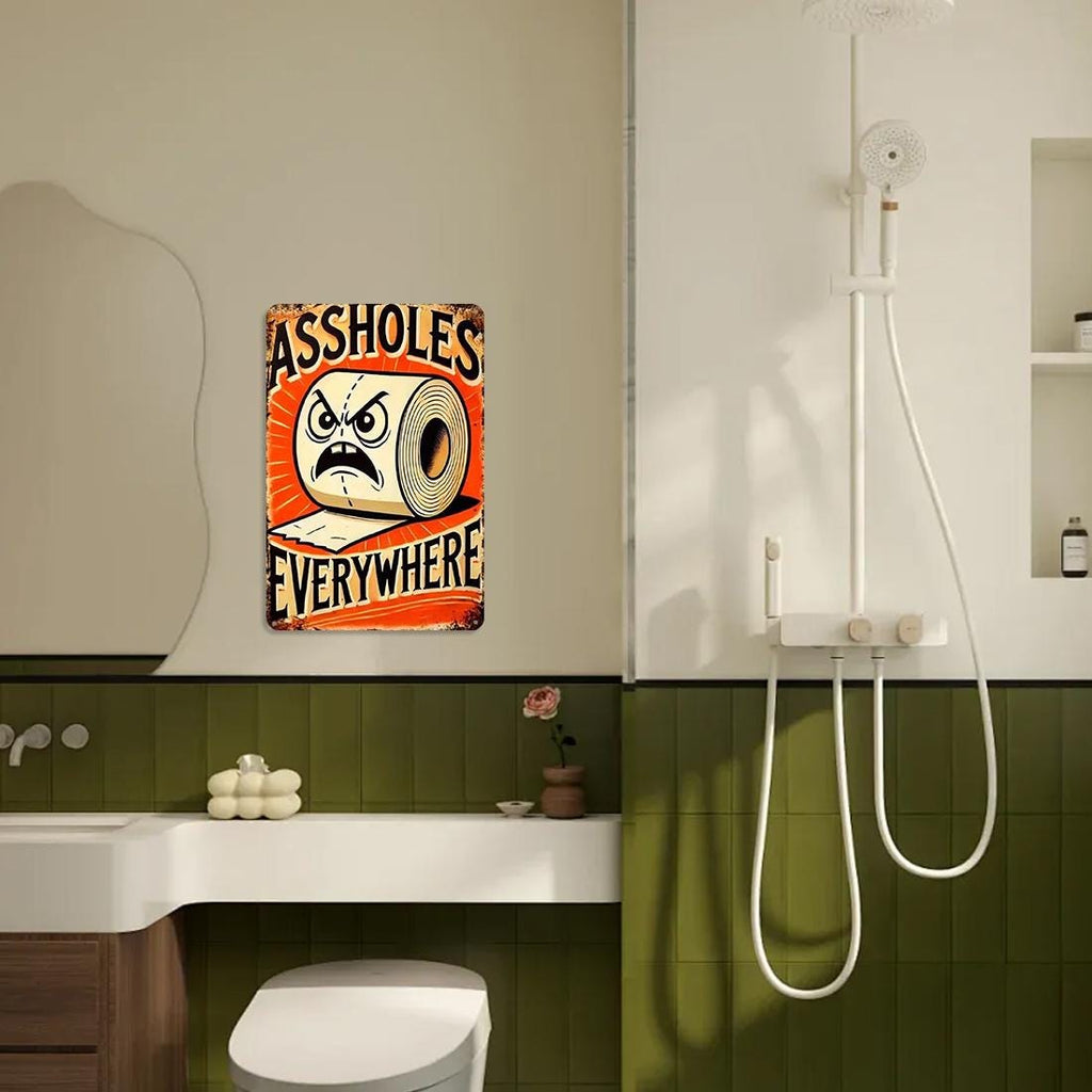 Panneau en métal de papier toilette amusant et en colère | Décoration de salle de bain de style vintage