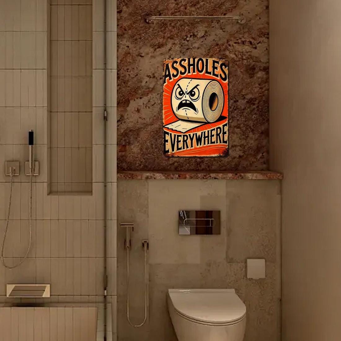 Funny Angry Toilet Paper Metal Sign - Vintage Style Bathroom Decor
