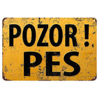 Panneau vintage POZOR PES Chien | Panneau d'avertissement rustique en métal, panneau métallique de décoration de jardin