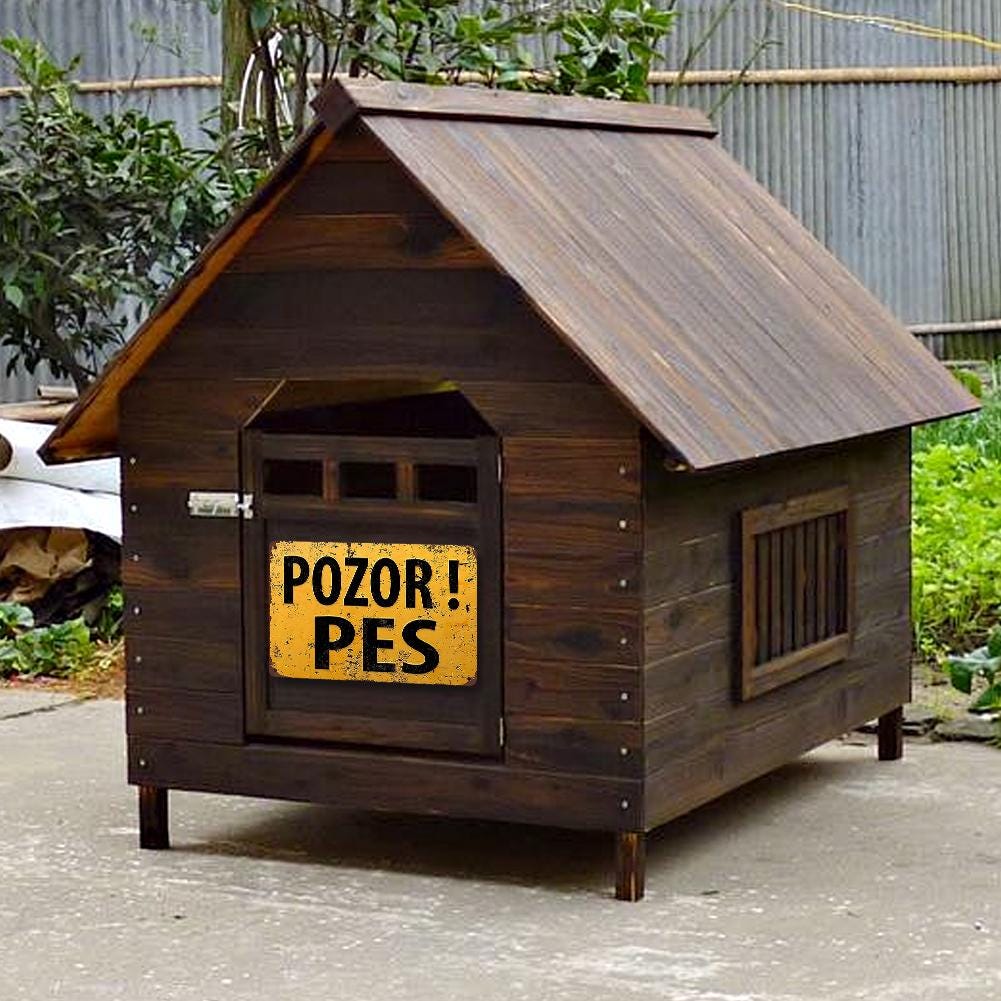 Panneau vintage POZOR PES Chien | Panneau d'avertissement rustique en métal, panneau métallique de décoration de jardin