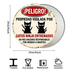 Lustiges Ninja-Katze-Warnschild | Neuheit Metall Blech Zuhause Sicherheit Deko Metallschild