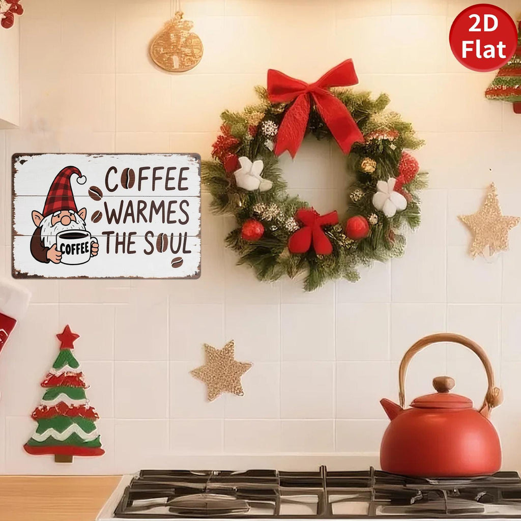 Pancarte Métal Vintage Gnome Café | Décoration Rustique pour Cuisine de Ferme