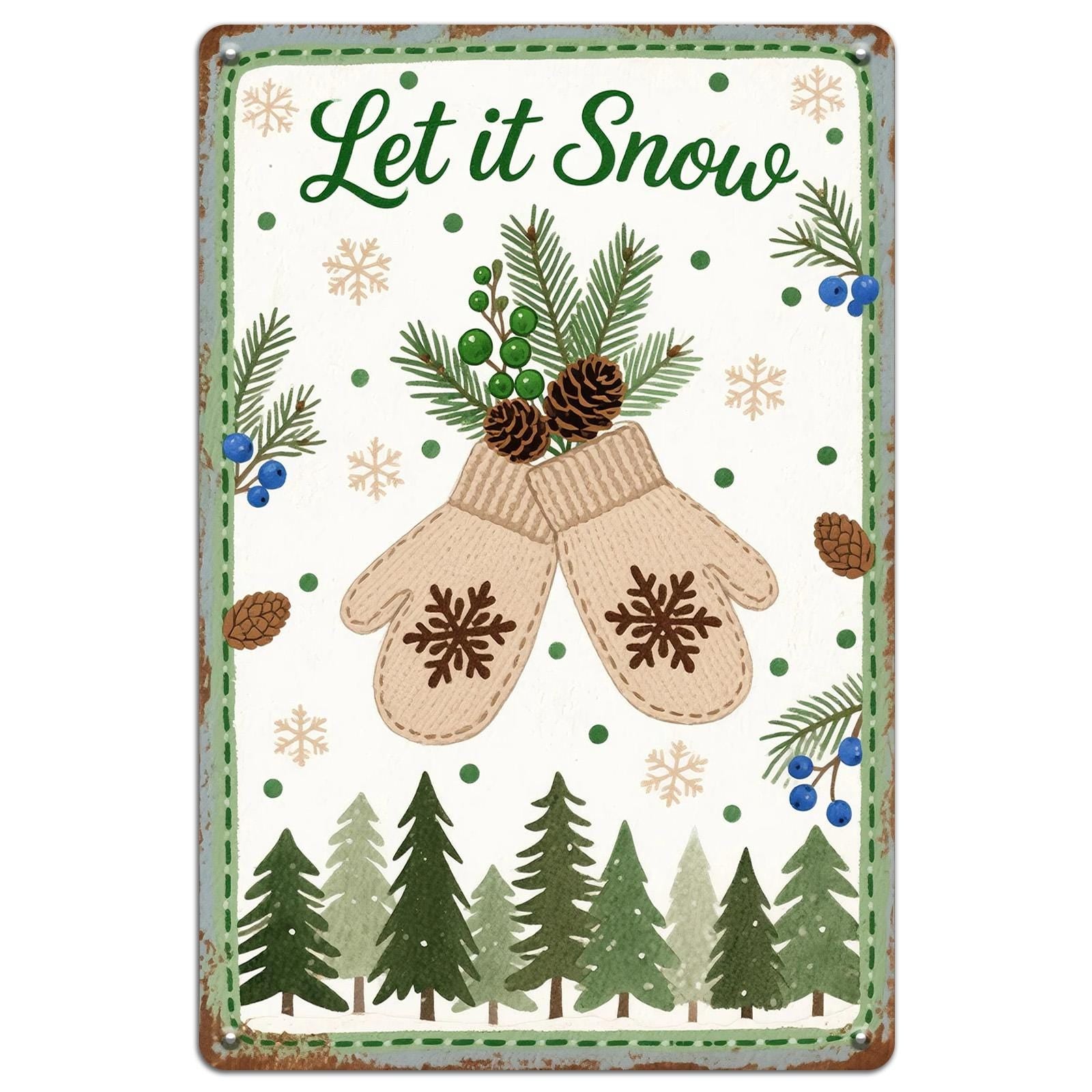 Let it Snow Metal Sign: Vintage Christmas Wall Decor