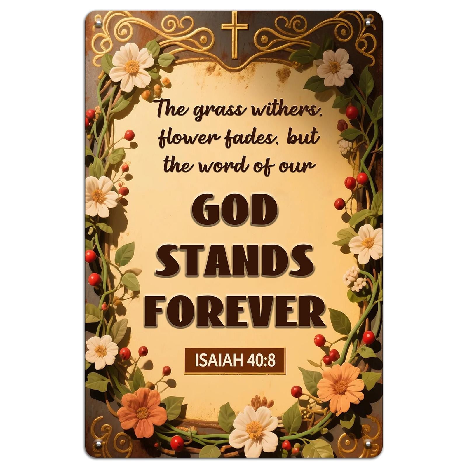 Vintage Isaiah 40:8 Metal Sign, Biblical Wall Art, Religious Home Decor, Inspirational Gift, Floral Bible Verse Plaque, Church Office Decor