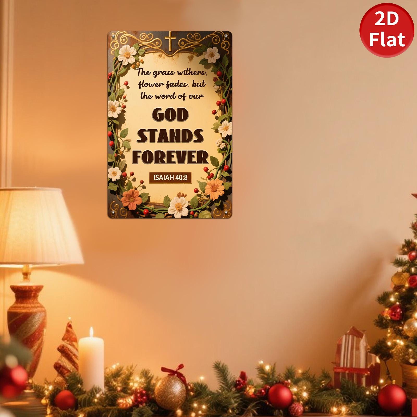 Vintage Isaiah 40:8 Metal Sign, Biblical Wall Art, Religious Home Decor, Inspirational Gift, Floral Bible Verse Plaque, Church Office Decor