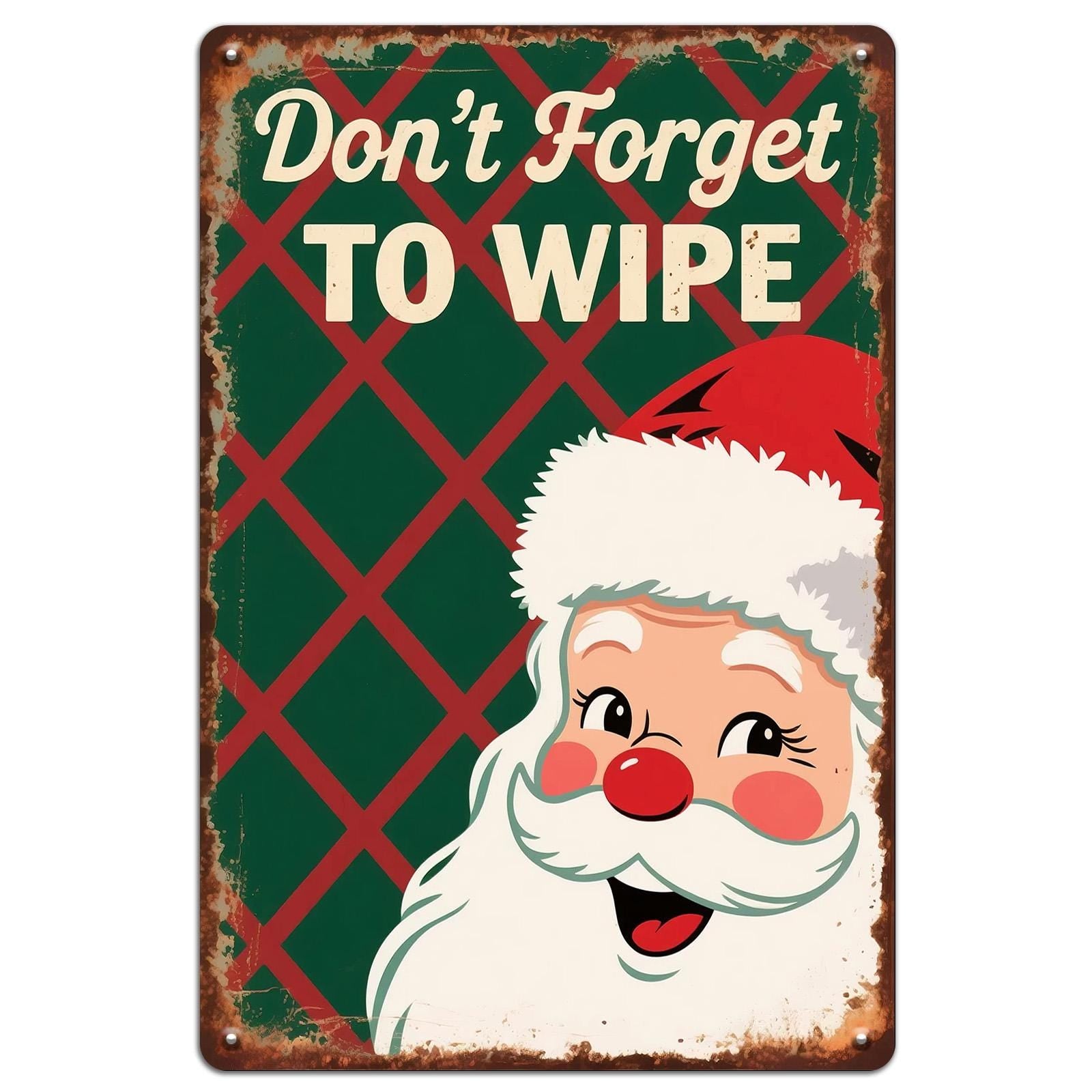 Vintage Santa Bathroom Sign: Funny Christmas Metal Art, Retro Decor