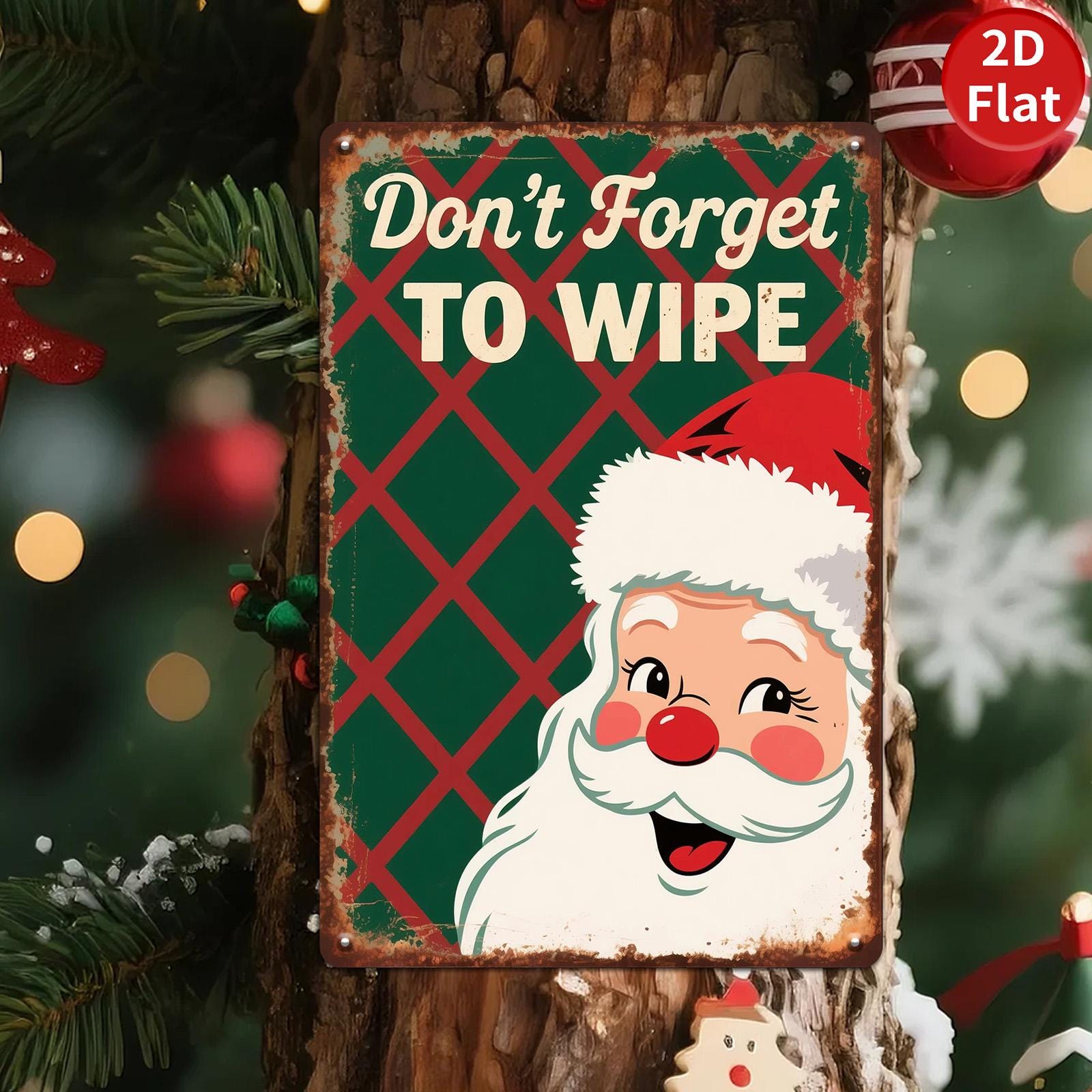 Vintage Santa Bathroom Sign: Funny Christmas Metal Art, Retro Decor