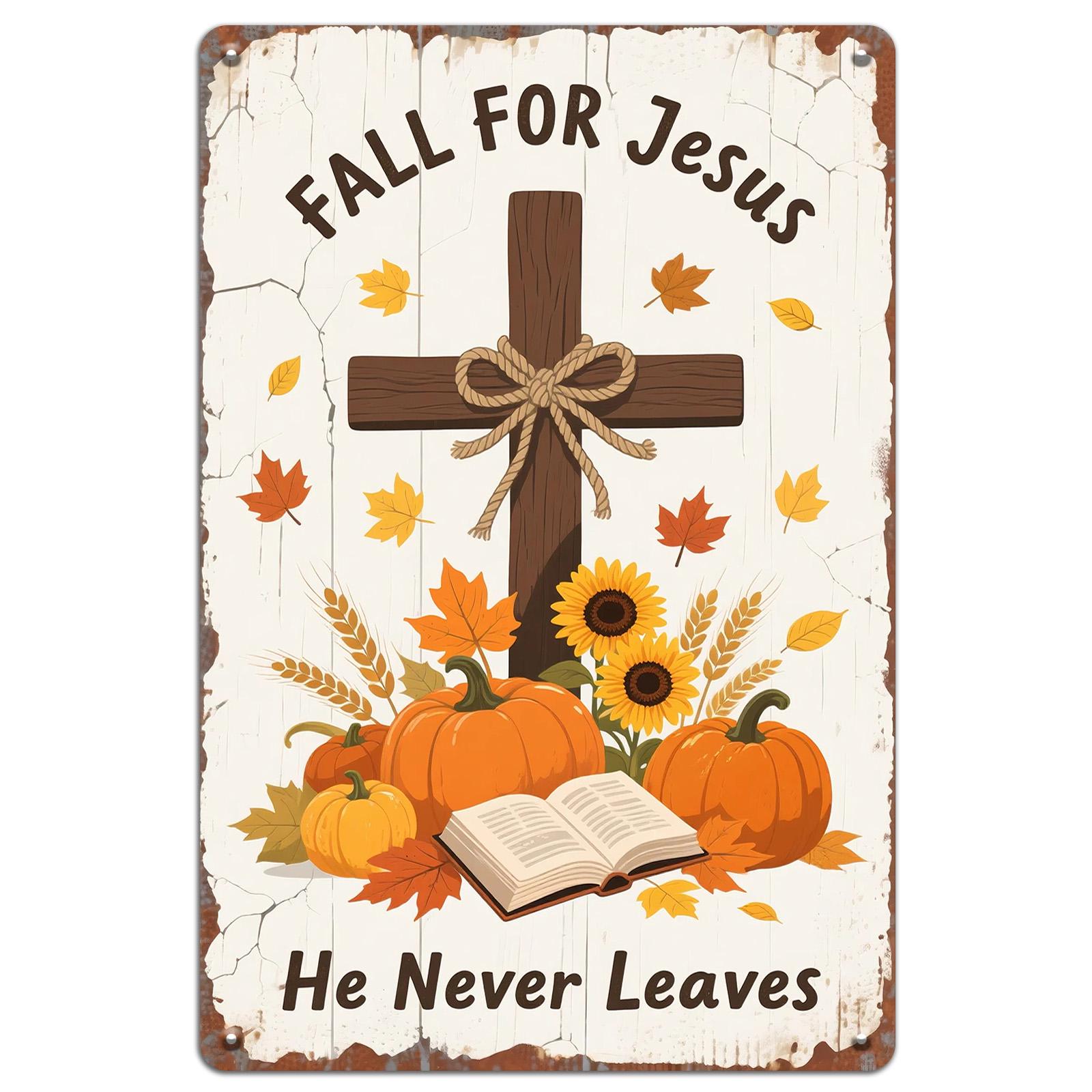 Vintage Fall Faith Metal Sign: Religious Thanksgiving Decor