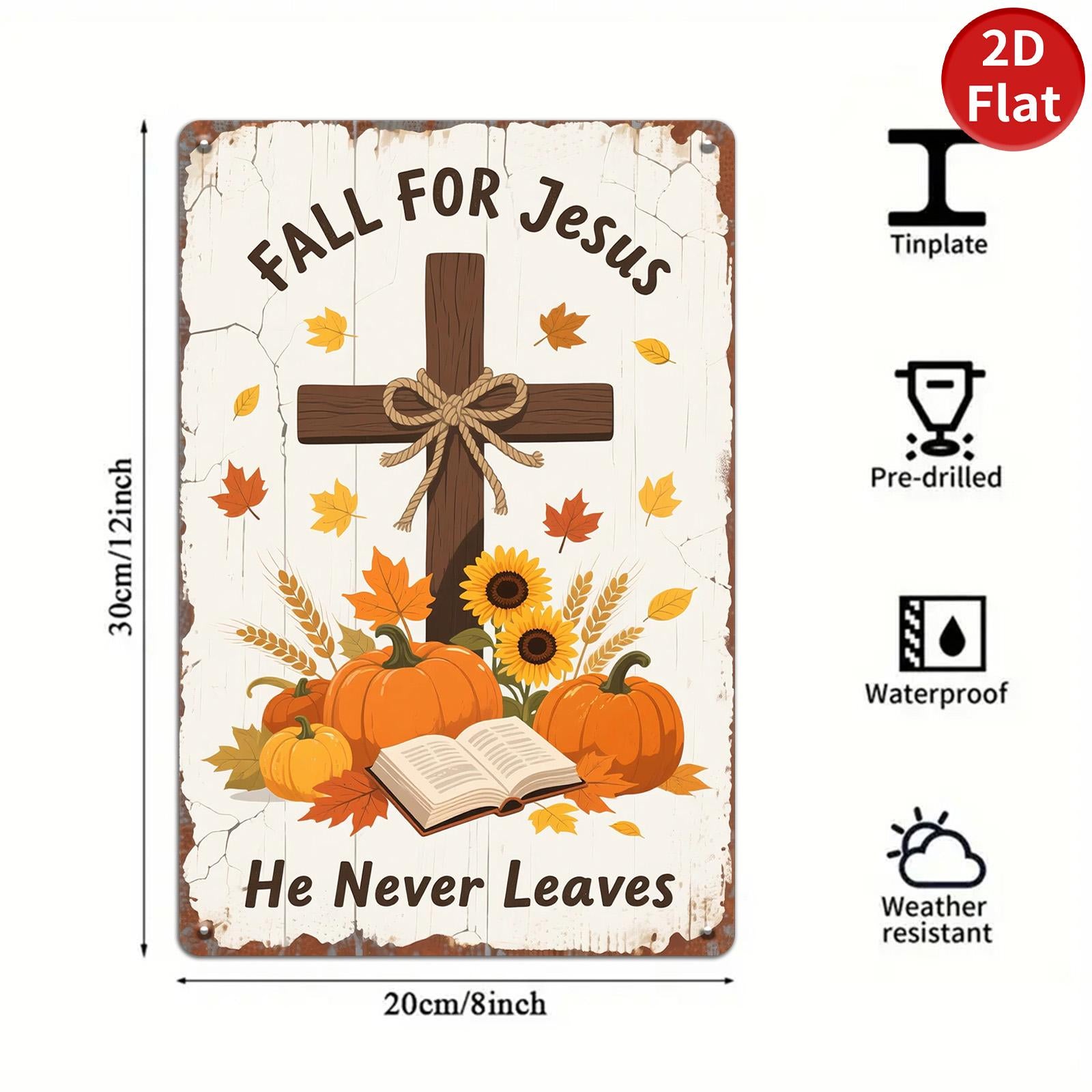 Vintage Fall Faith Metal Sign: Religious Thanksgiving Decor