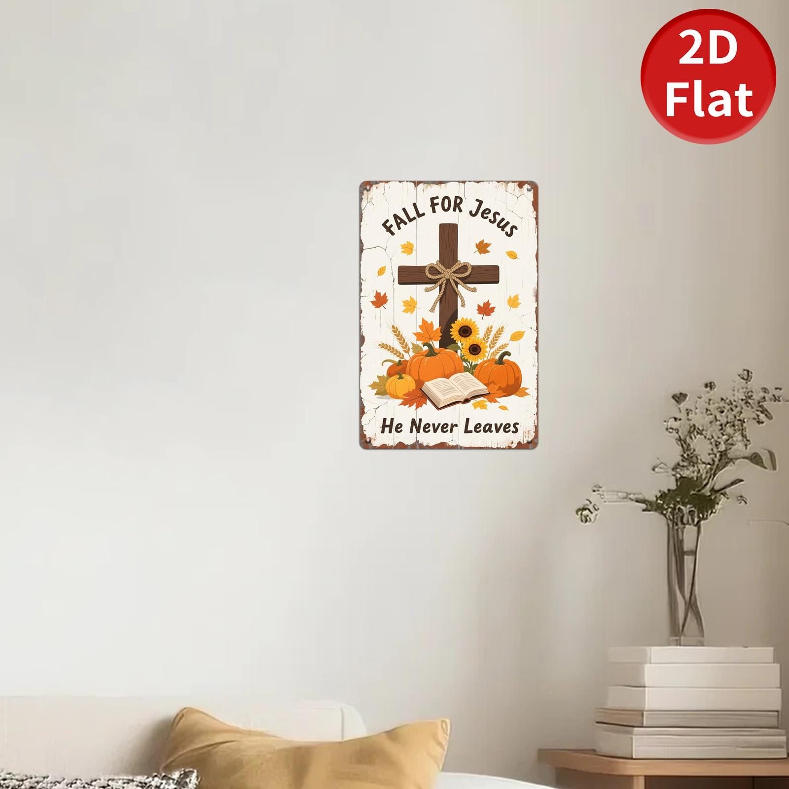 Vintage Fall Faith Metal Sign: Religious Thanksgiving Decor